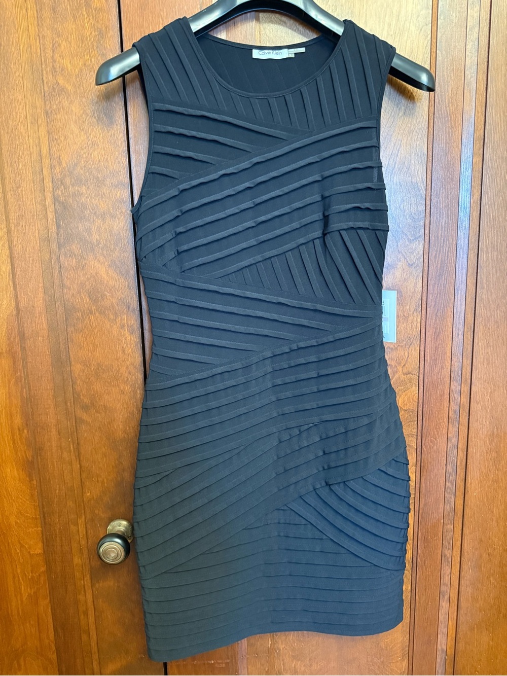 Calvin Klein Black Sleeveless Textured Bandage Mini Dress Size 6